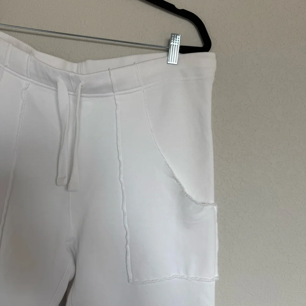 Frank & Eileen Eamon Joggers Sweatpants Pants White Large Cotton Raw Hem NWOT - Picture 4 of 6